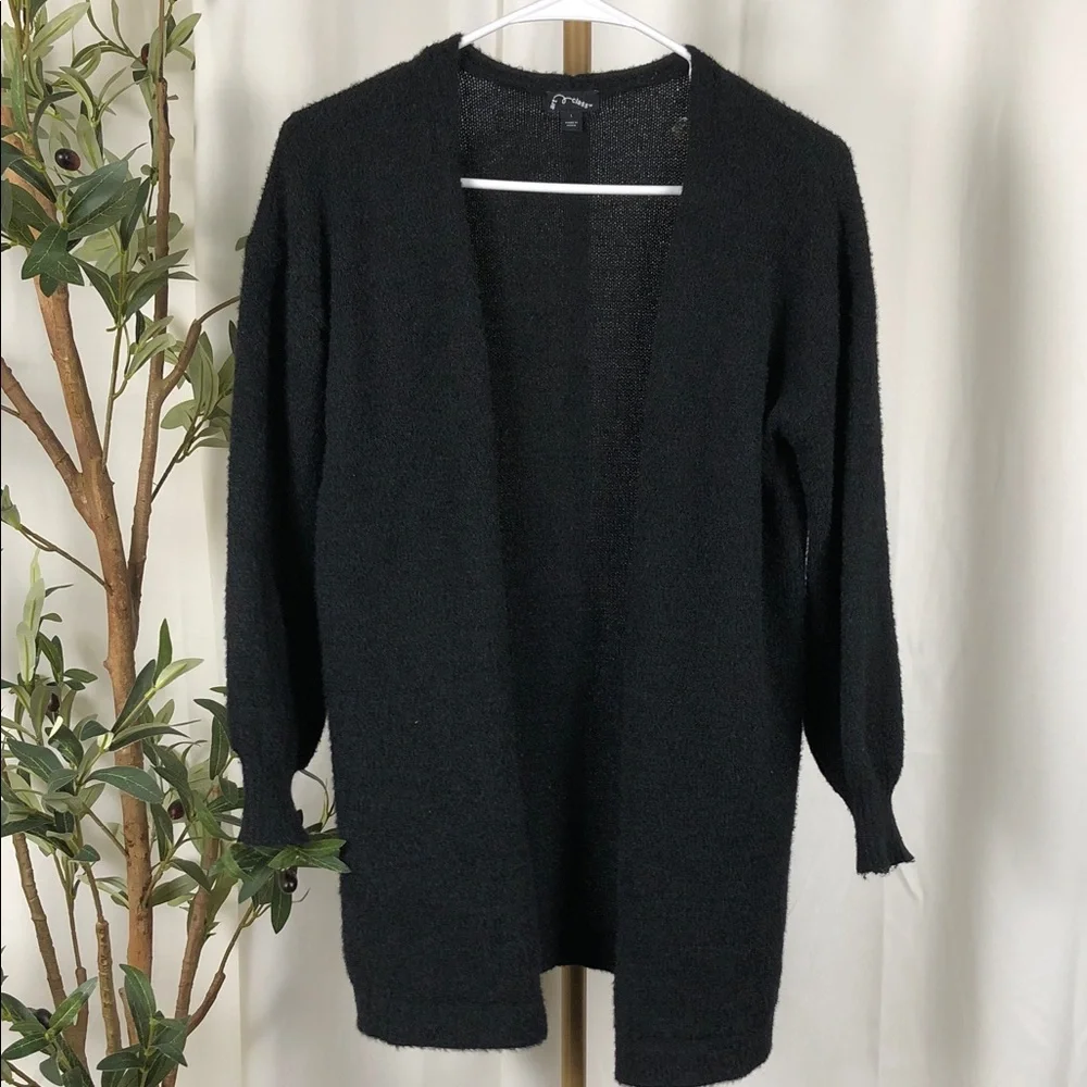 Kids Black Fuzzy Open-Front Cardigan Sweater Sz L (K1)